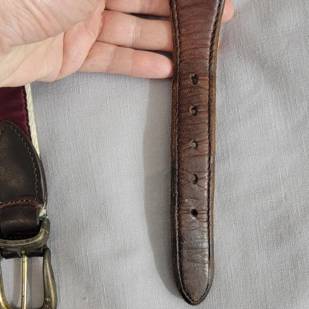 YRI Designs Mens Ribbon Belt BL initials Burgundy Leather Canvas Brass Buckle 36